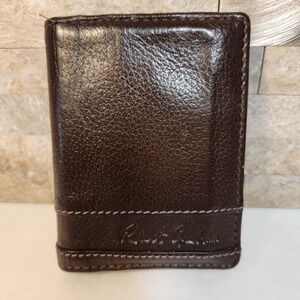 Robert Graham Mens Brown Leather Bifold Card Case Wallet Paisley ID Window